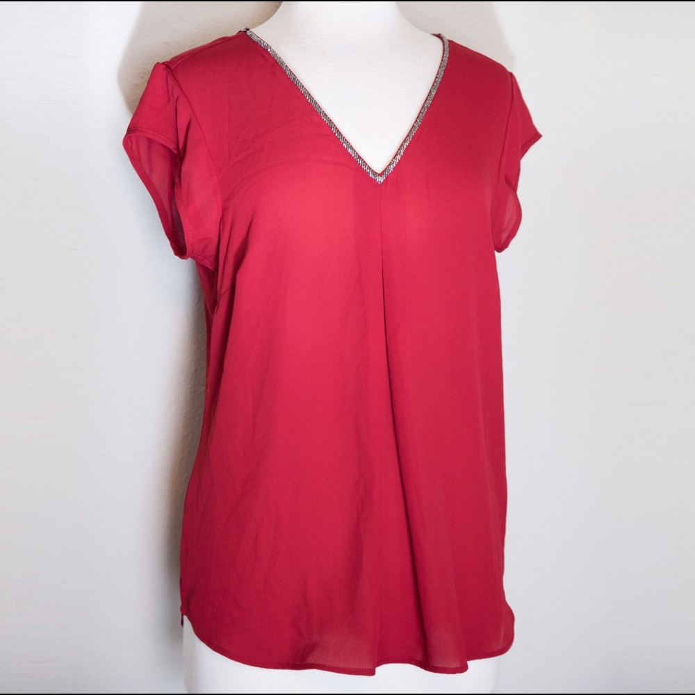 DR2 by Daniel Rainn, Beaded V-Neck Blouse