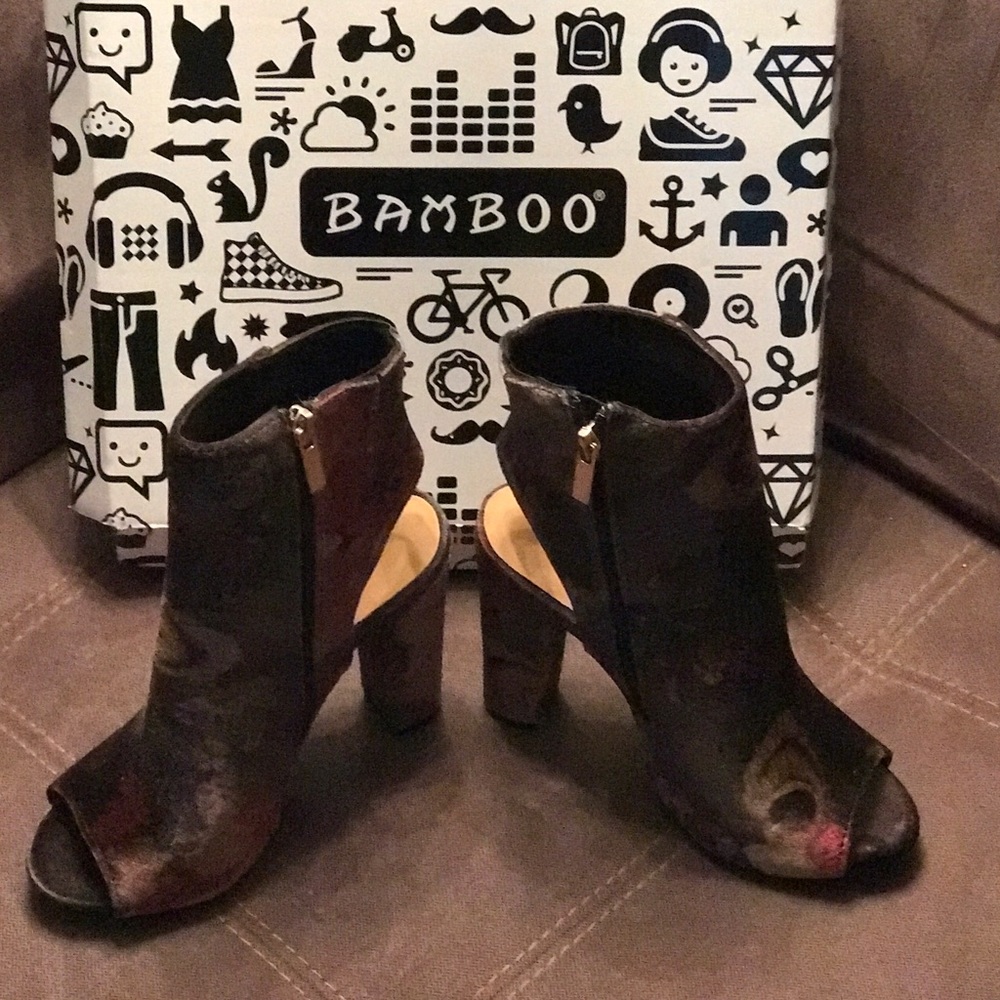 Floral Velvet Open-Heel Bootie