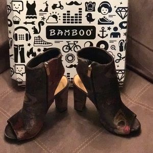 Floral Velvet Open-Heel Bootie