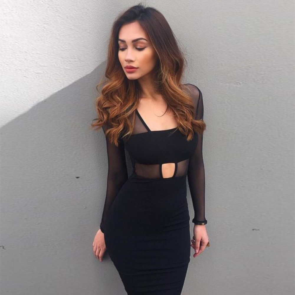 Mesh Long Sleeve Cutout Bandage Dress #793 - Picture 2 of 5