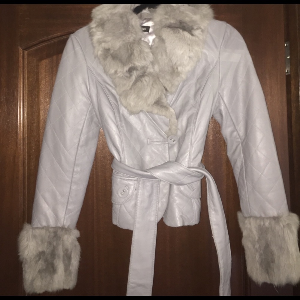 Gray Leather And Fur Jacket