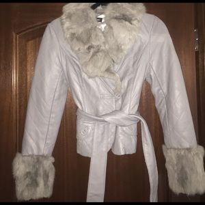 Gray Leather And Fur Jacket
