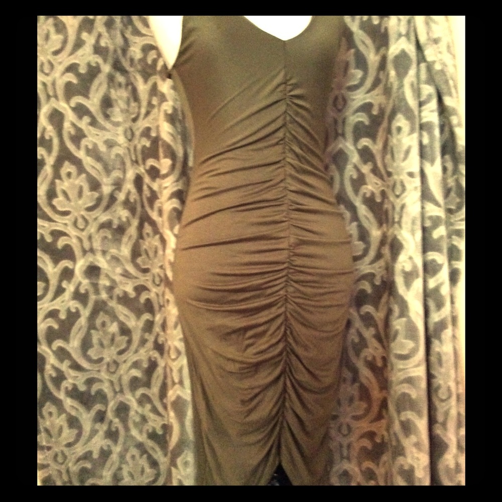 New no tags olive green rouched high low dress