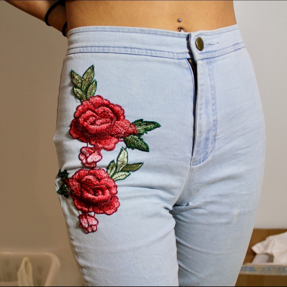 Rose Embroidered Jeans