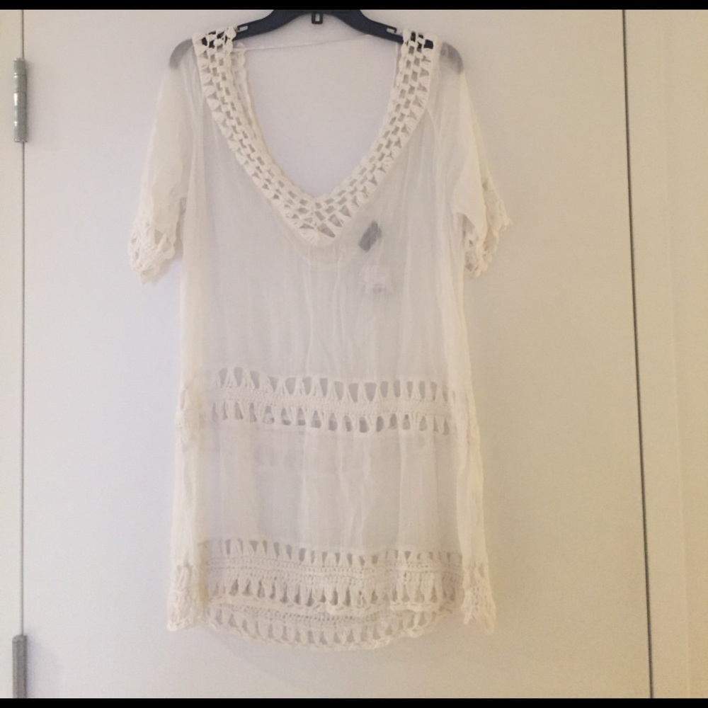 White crochet beach cover up