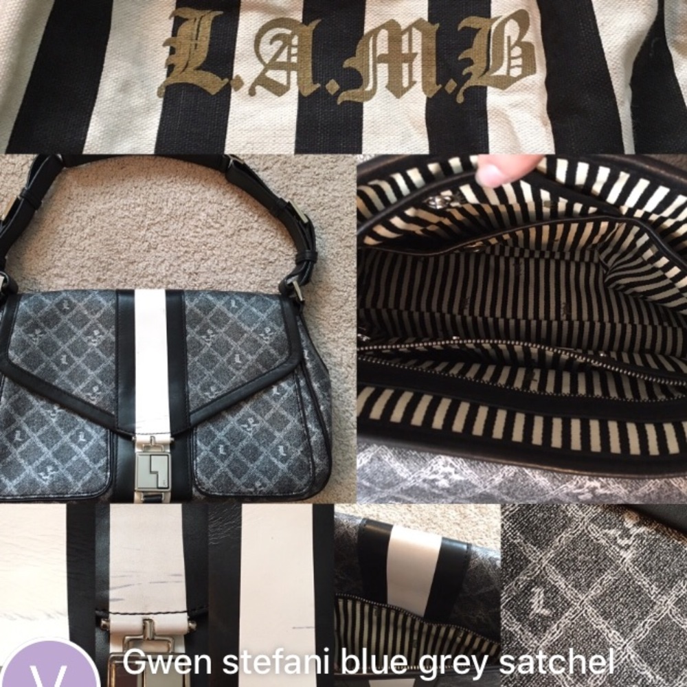 gwen stefani lamb satchel grey and blue