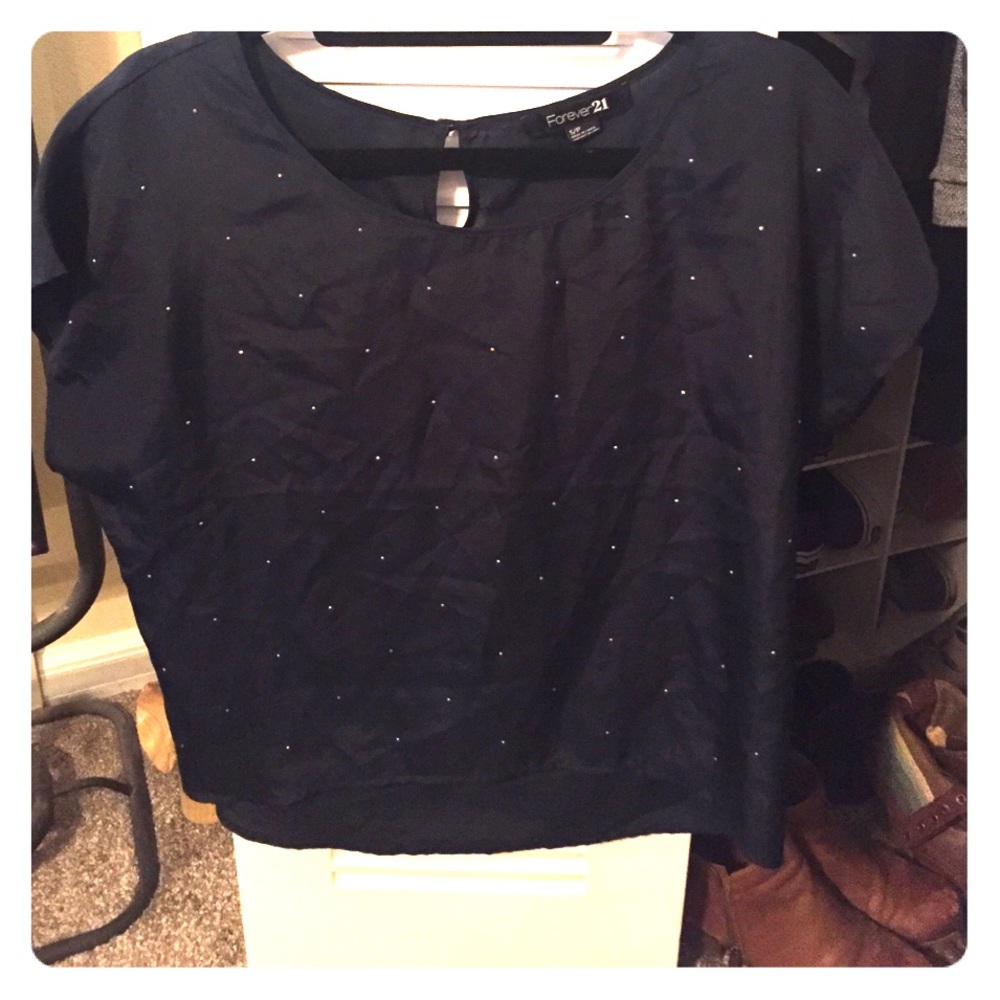 A short sleeve dark blue blouse