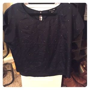 A short sleeve dark blue blouse