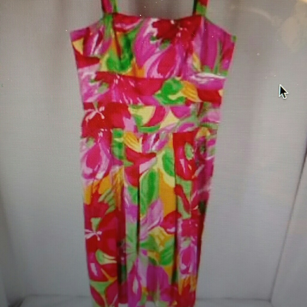 American Living dress in pink, green, and yellow floral print. Size 6; Cotton.