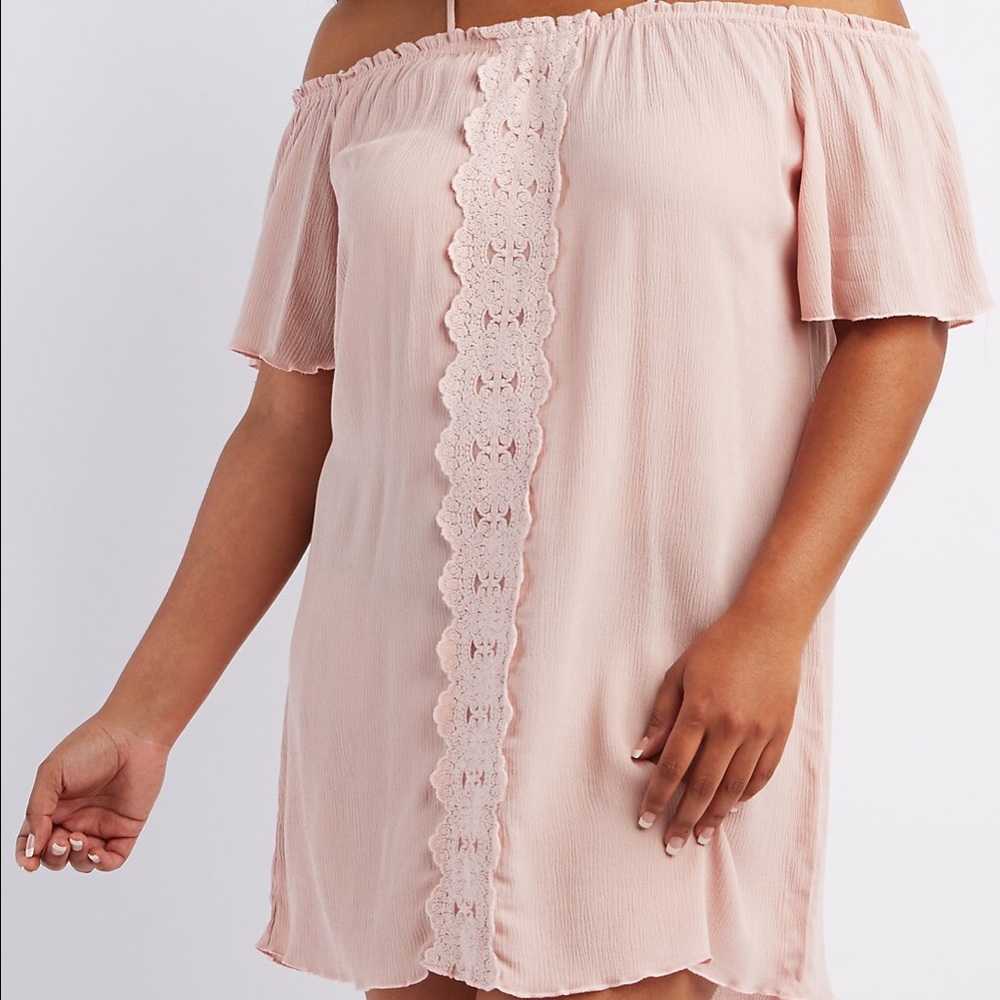 plus size blush pink off the shoulder gauze dress