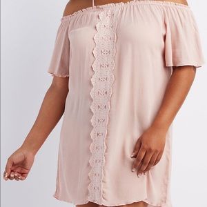 plus size blush pink off the shoulder gauze dress