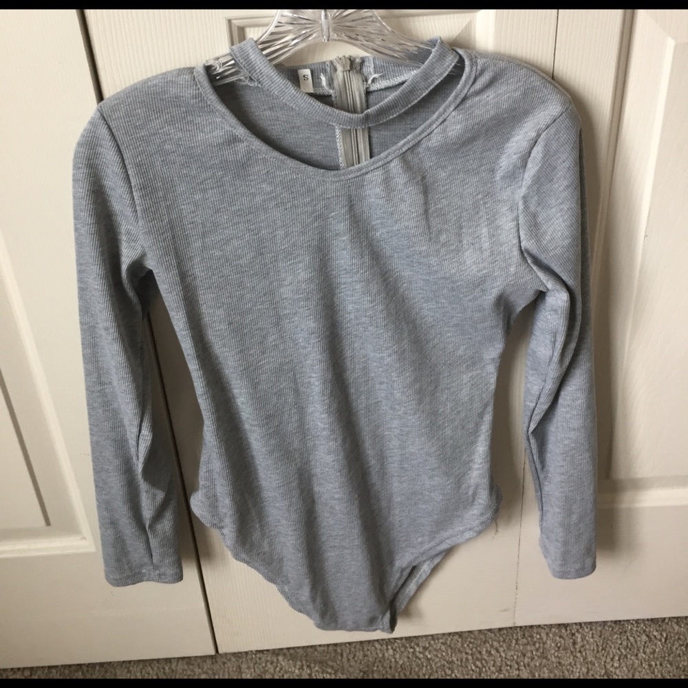 Gray choker body suit