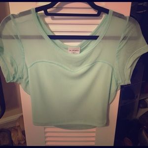 Teal short sleeved crop top