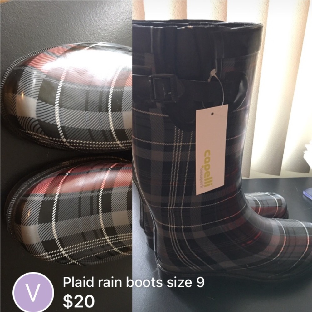 plaid rain boots size 9