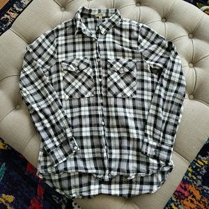 Black and white plaid long sleeve button down