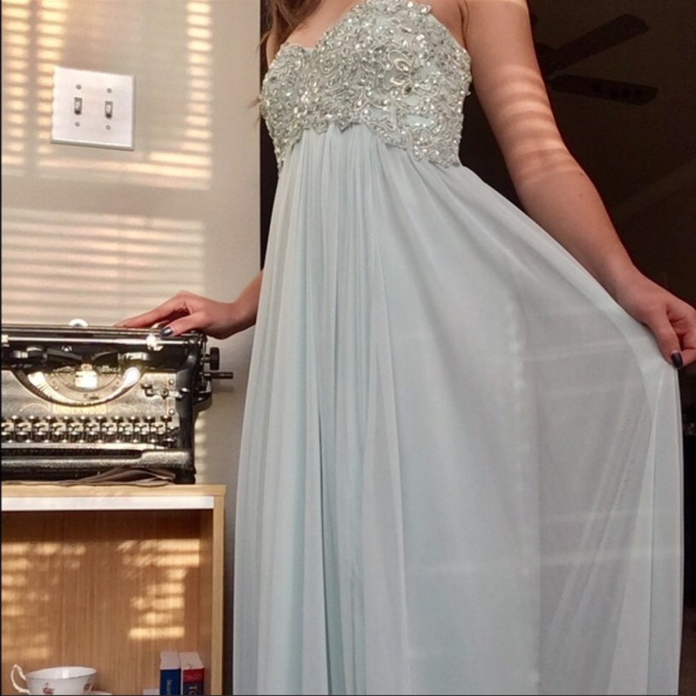 Mint Jeweled Full Length Formal Dress