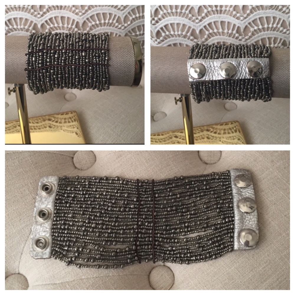 Handmade Leather and glass bead bracelet.