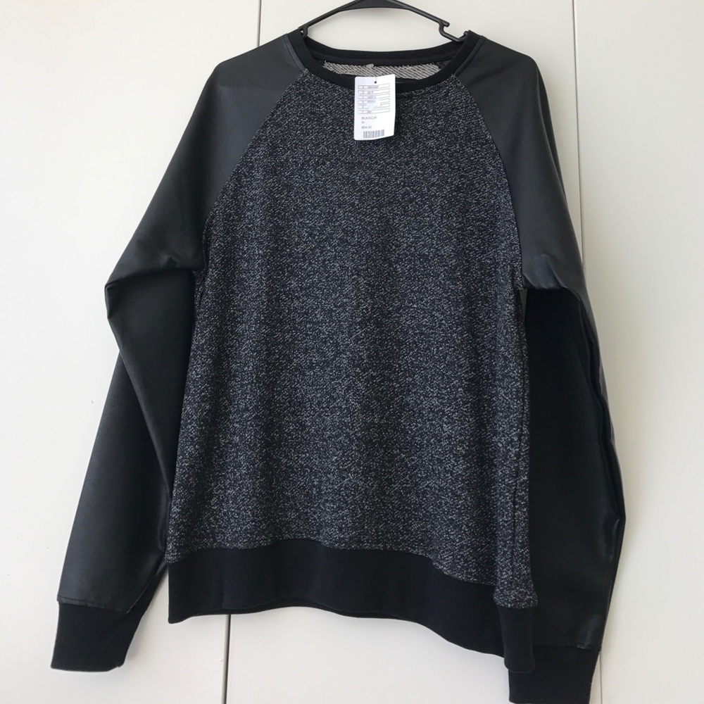 The Narrows Faux Leather Sleeve Crew Neck Sweater