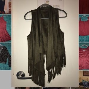 Army green suede fringe vest