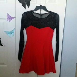 Red Dress with Mesh Sleeves