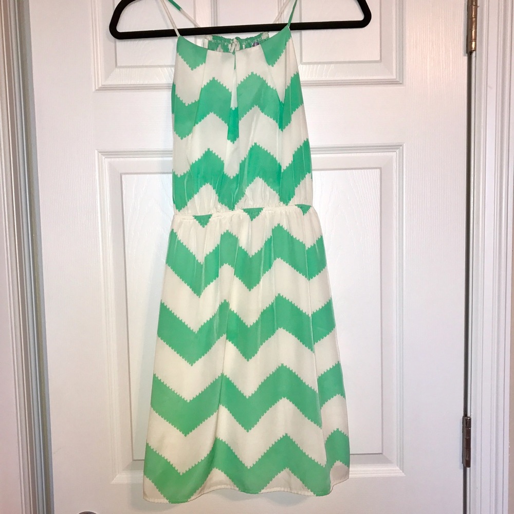 Chevron patterned dress. Cinched at the waist.