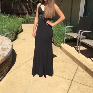 Black bejeweled prom dress