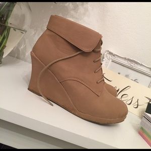 Adorable Tan Wedge Ankle Shoes