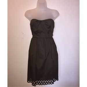 Olive green strapless dress w/ circle cutout trim