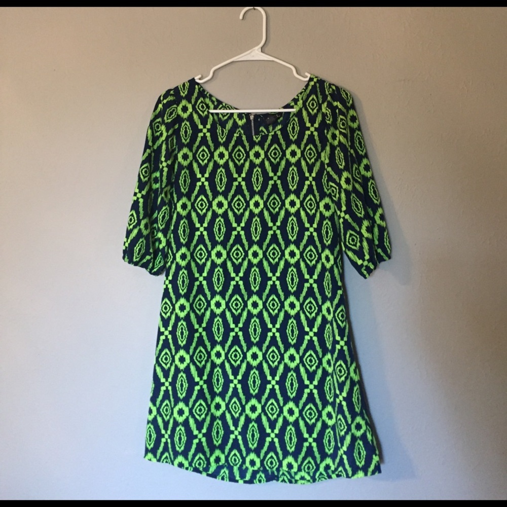 Navy and lime green mid length dress