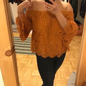 Mustard lace off-the shoulder top
