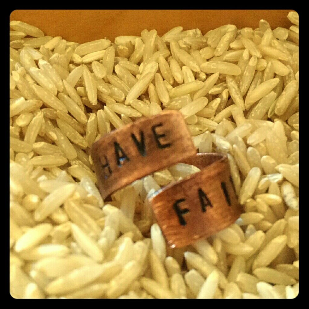 Handmade copper wrap ring " "have faith"