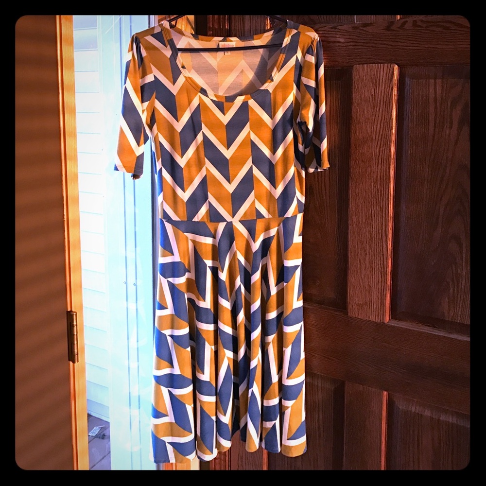 Blue, Gold and White LuLaRoe Nicole dress!
