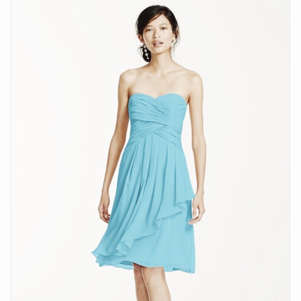 Short Crinkle Chiffon Dress with Front Cascade