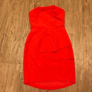 Red strapless dress