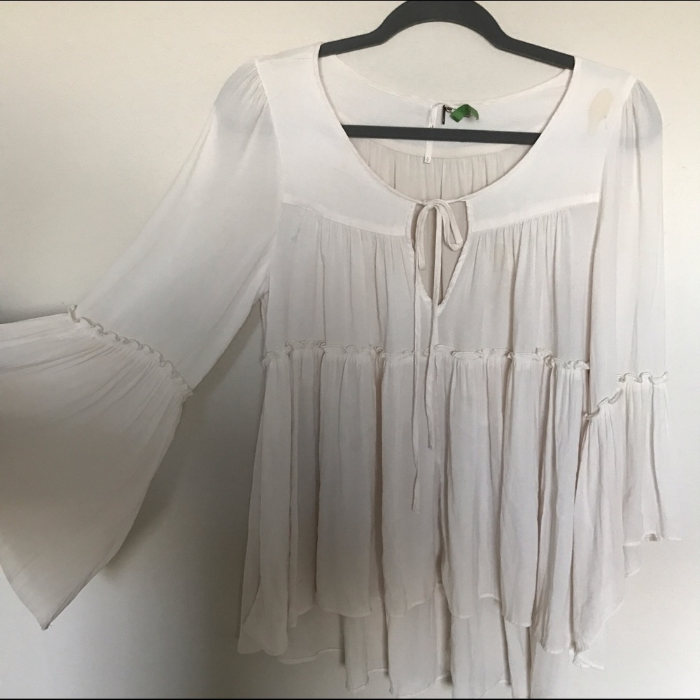 Free People Flowy White Shirt