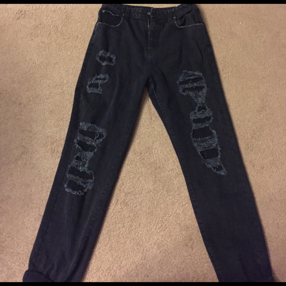 CARMAR Black Ripped Boyfriend Jeans w/ netting