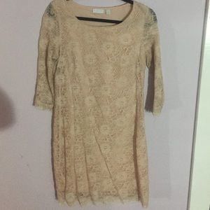 Pale pink lace 3/4 sleeve dress
