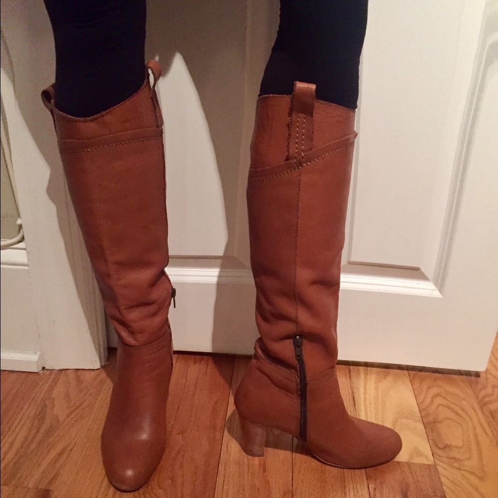 Tan Mid Calf Leather Riding Boots