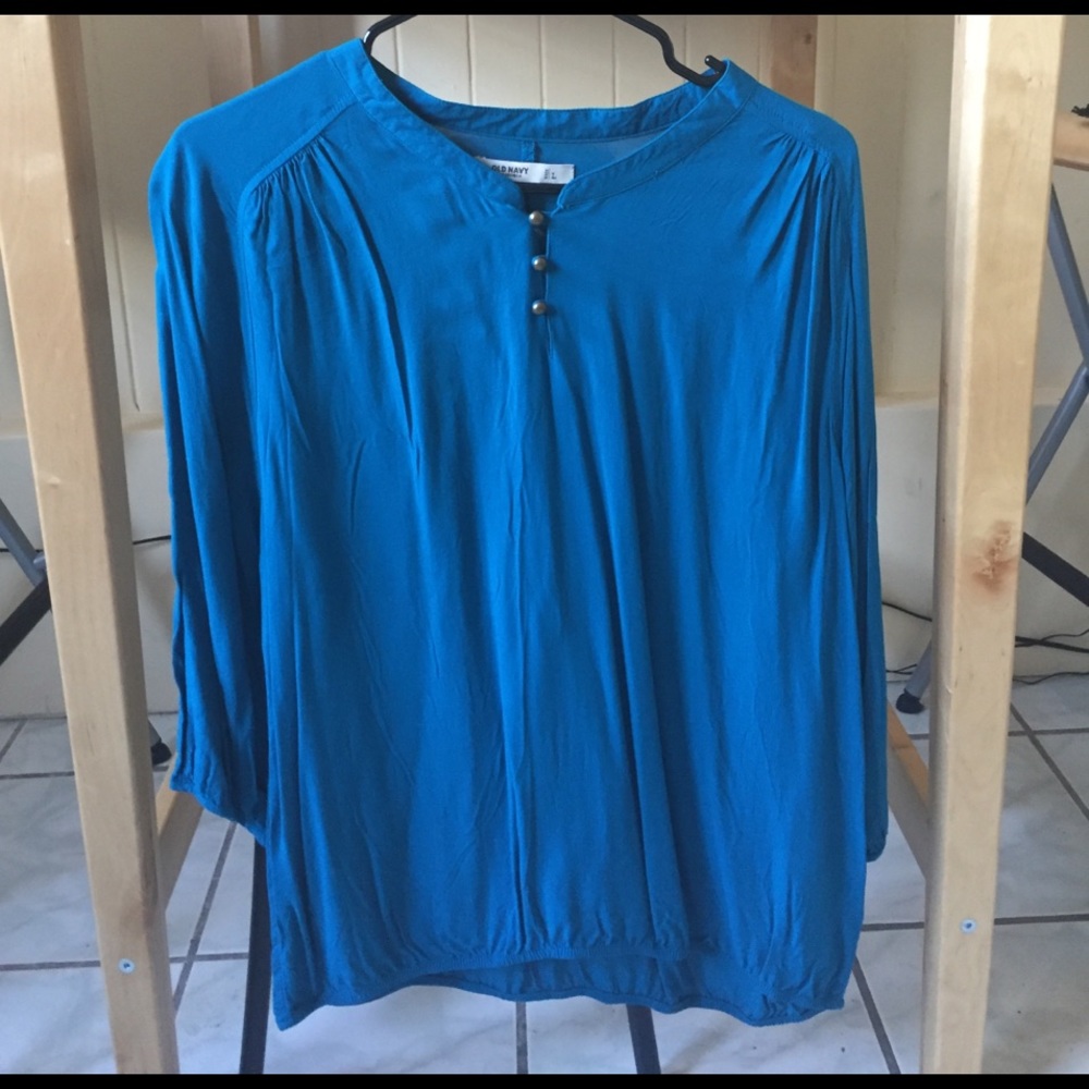 🌟3 for $15! || Old Navy || Mandarin Collar Blouse Brass Button Blouse Size Large