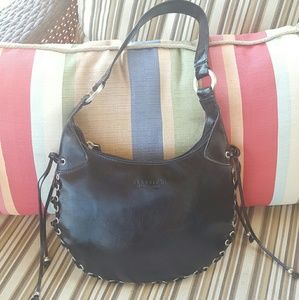 Kenneth Cole Reaction laced black leather hobo