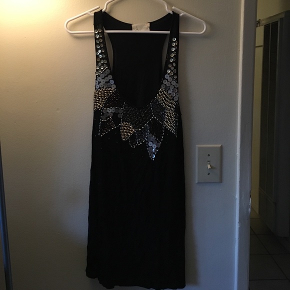 Black tank style dress with sequins and beads - Picture 1 of 4