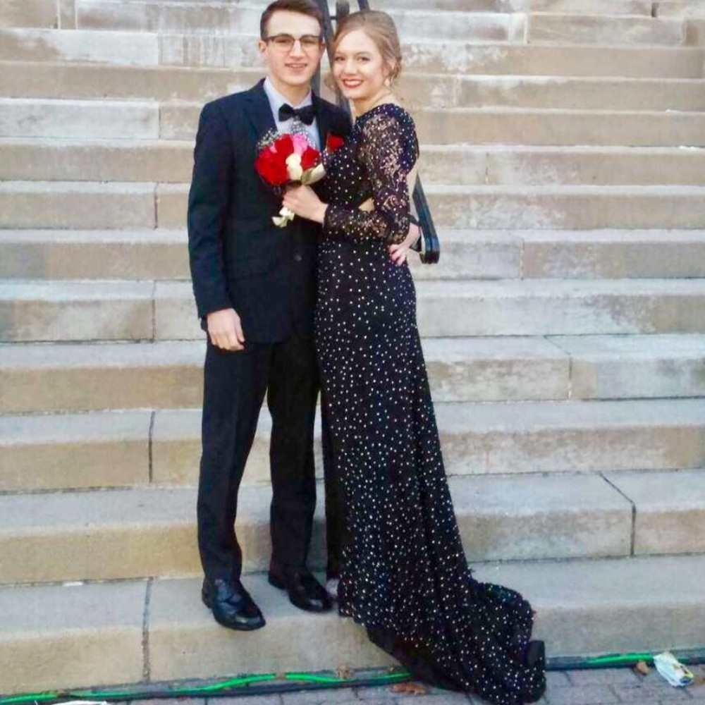 Black lace prom dress with sequence