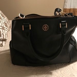 Tory Burch Black Leather Robinson Double Zip Tote