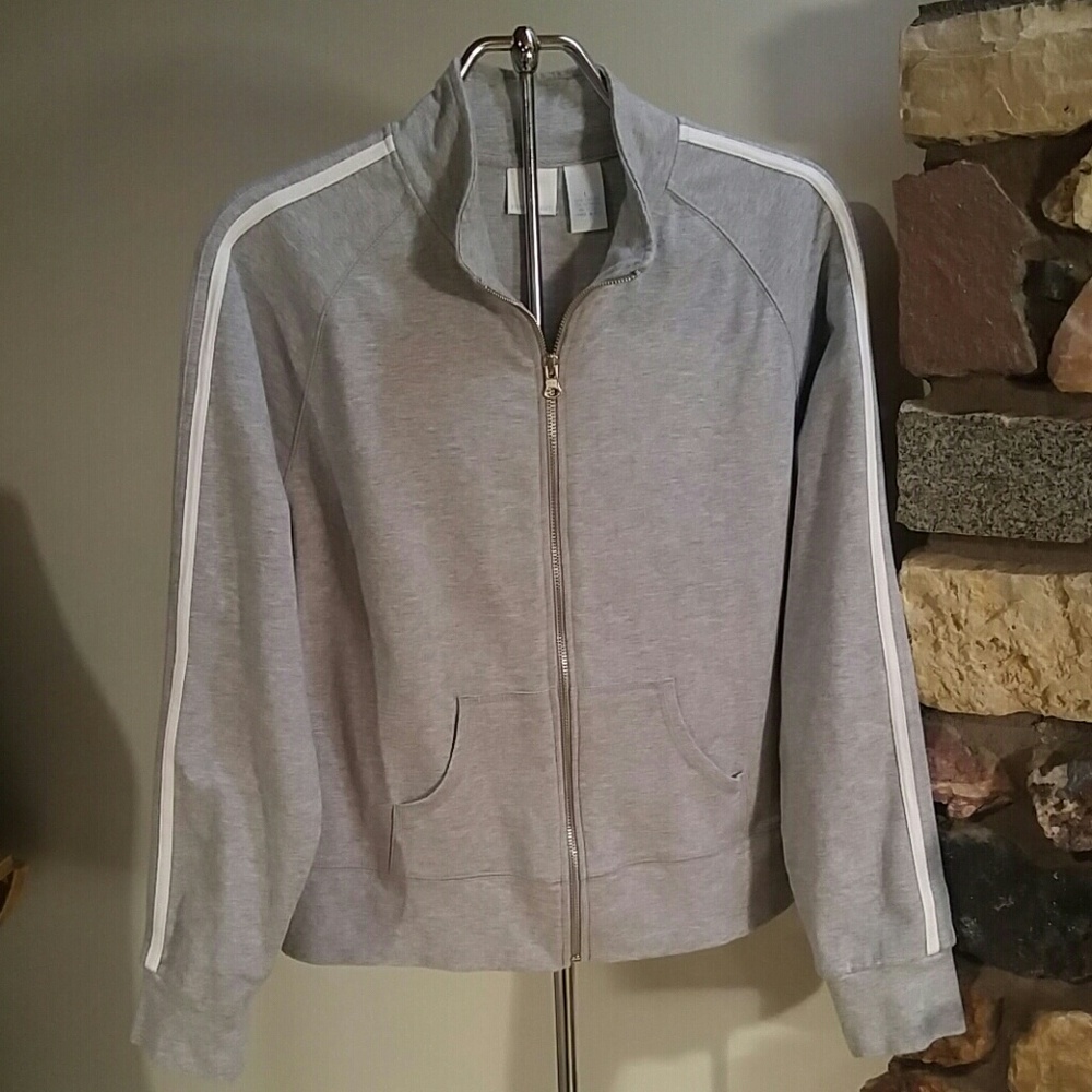 Gray athletic jacket.