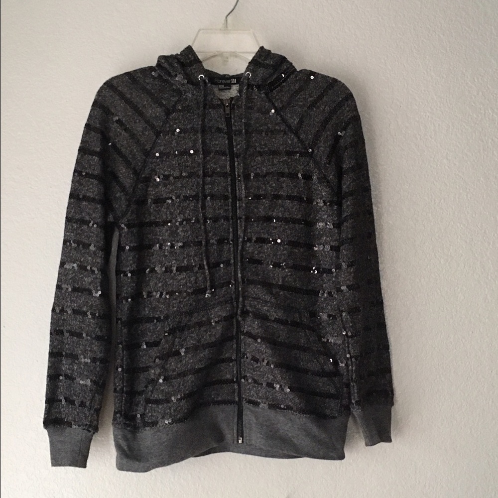Forever 21 Gray and Black Sequins Jacket Hoodie