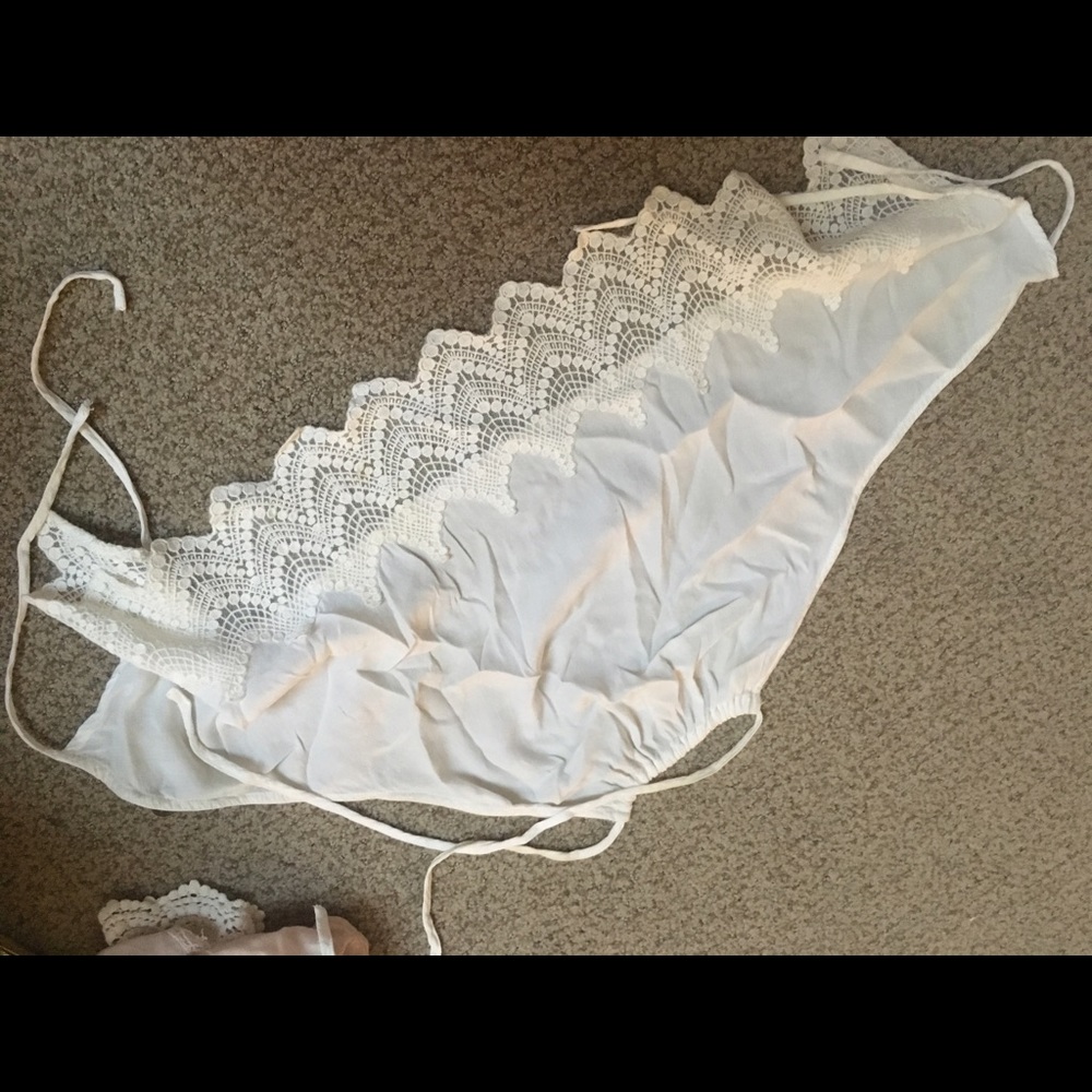 Tie up open back white lace top