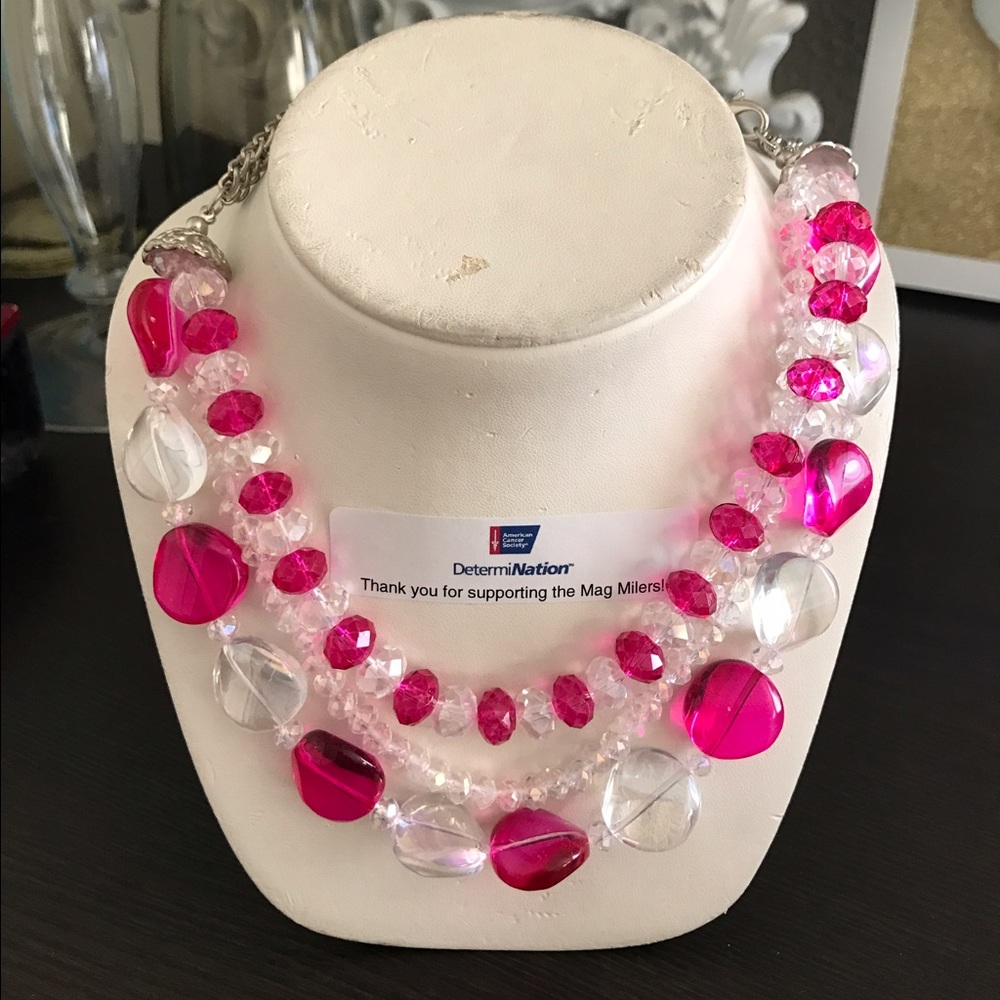 Cute Charming Charlie Clear and Pink Necklace