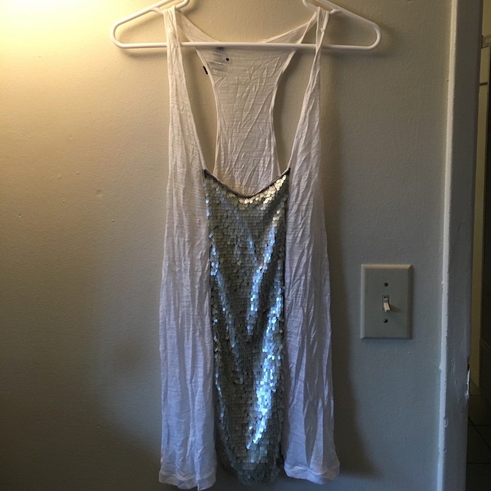 White tank with silver sequins