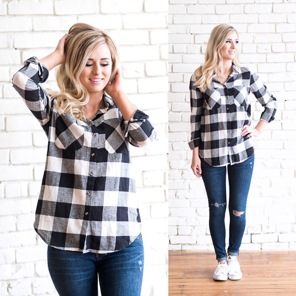 *SALE* Black & White Buffalo Plaid Top