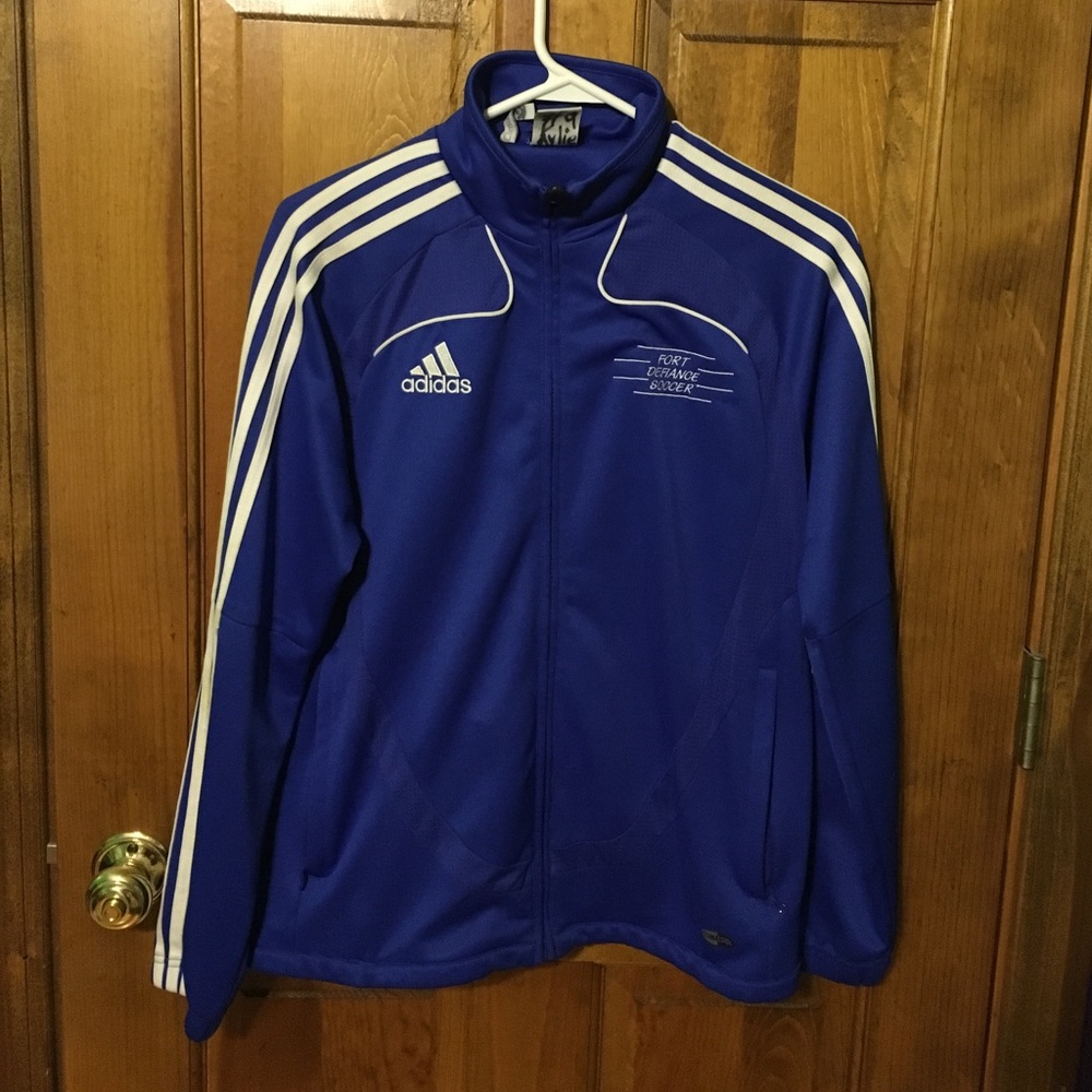 Adidas women's soccer jacket blue large